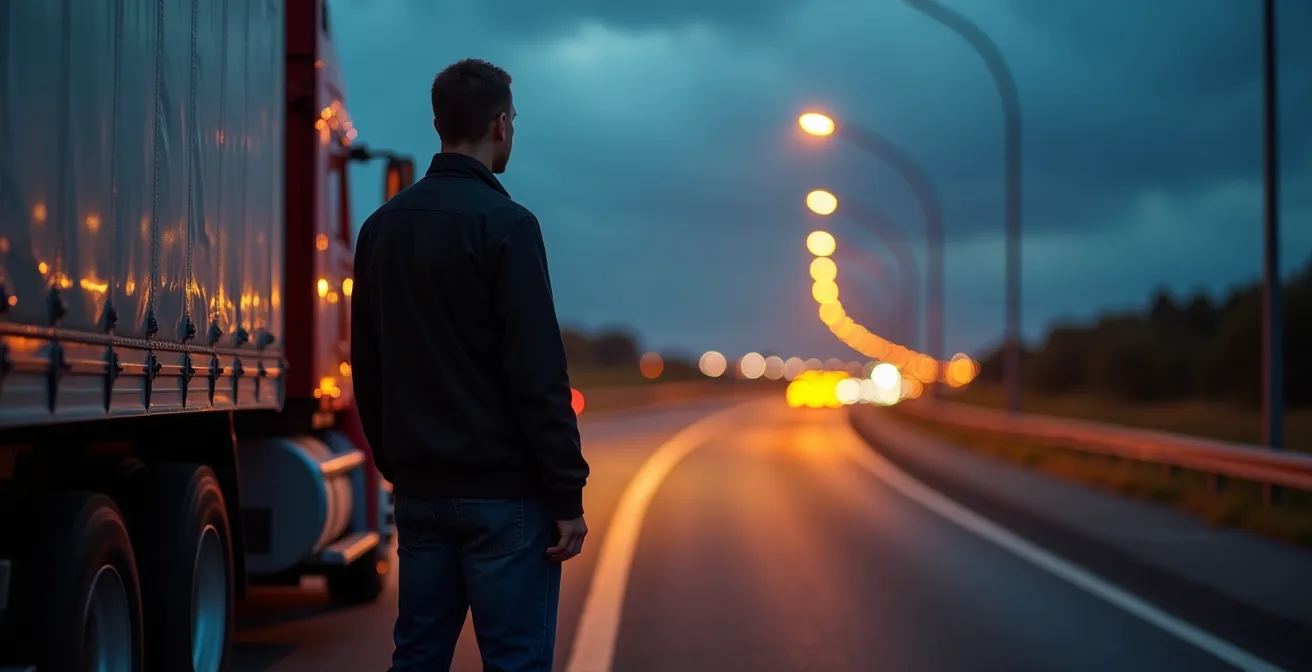 Abstract representation of secure vs vulnerable truck parking scenarios