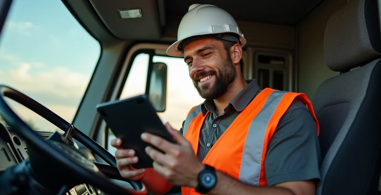 Fleet driver reviewing maintenance data on mobile device
