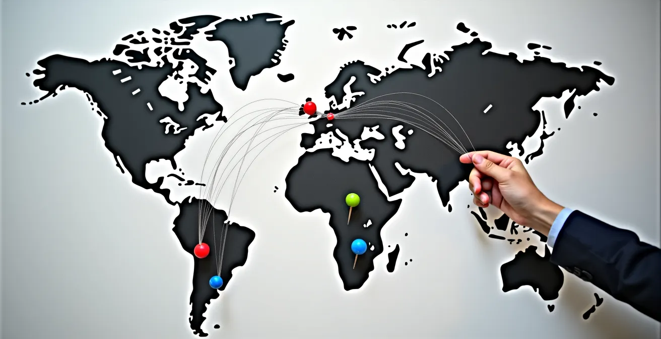 Strategic supplier network map showing geographic diversification across multiple regions