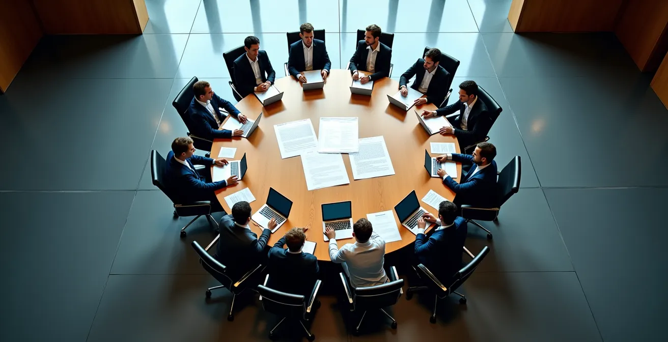 Diverse business leaders collaborating at an industry association roundtable discussion