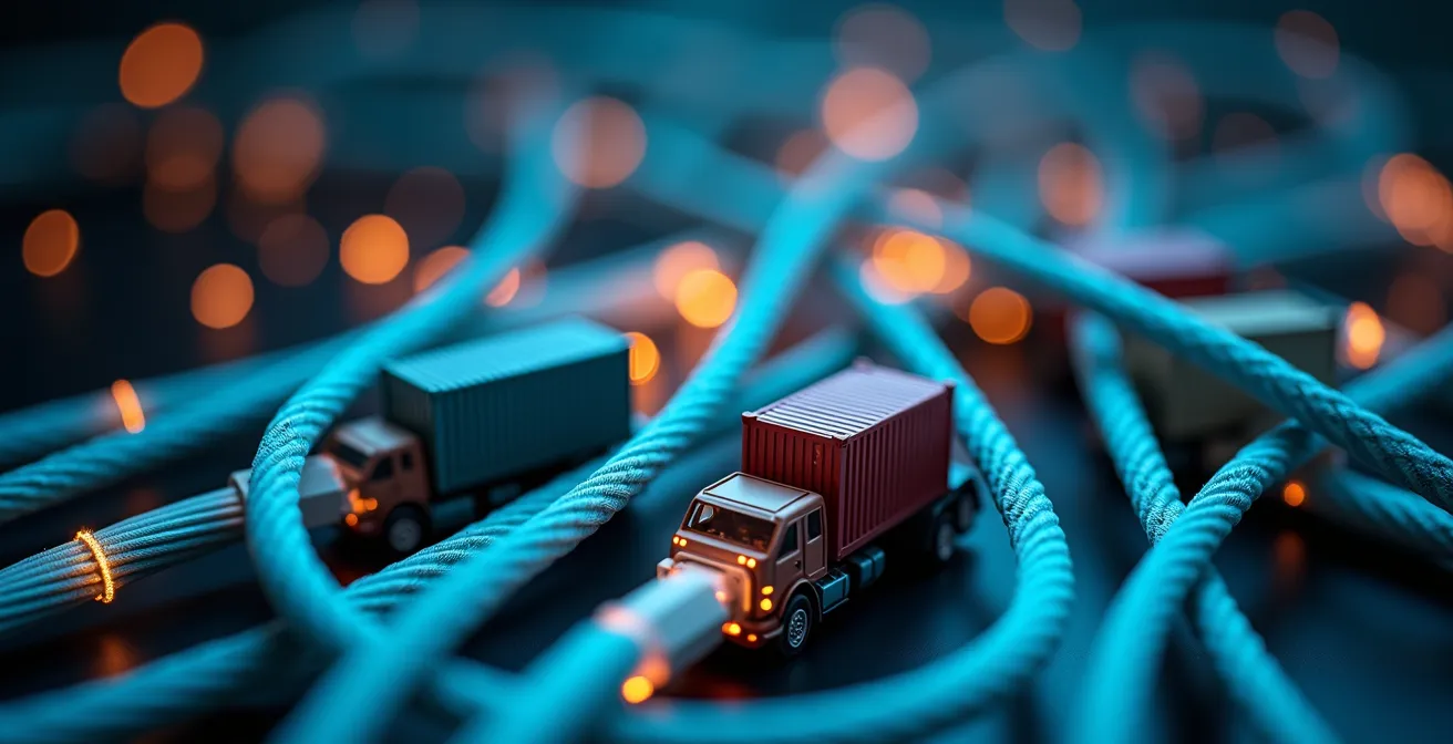 Macro shot of data flow patterns representing port congestion algorithms