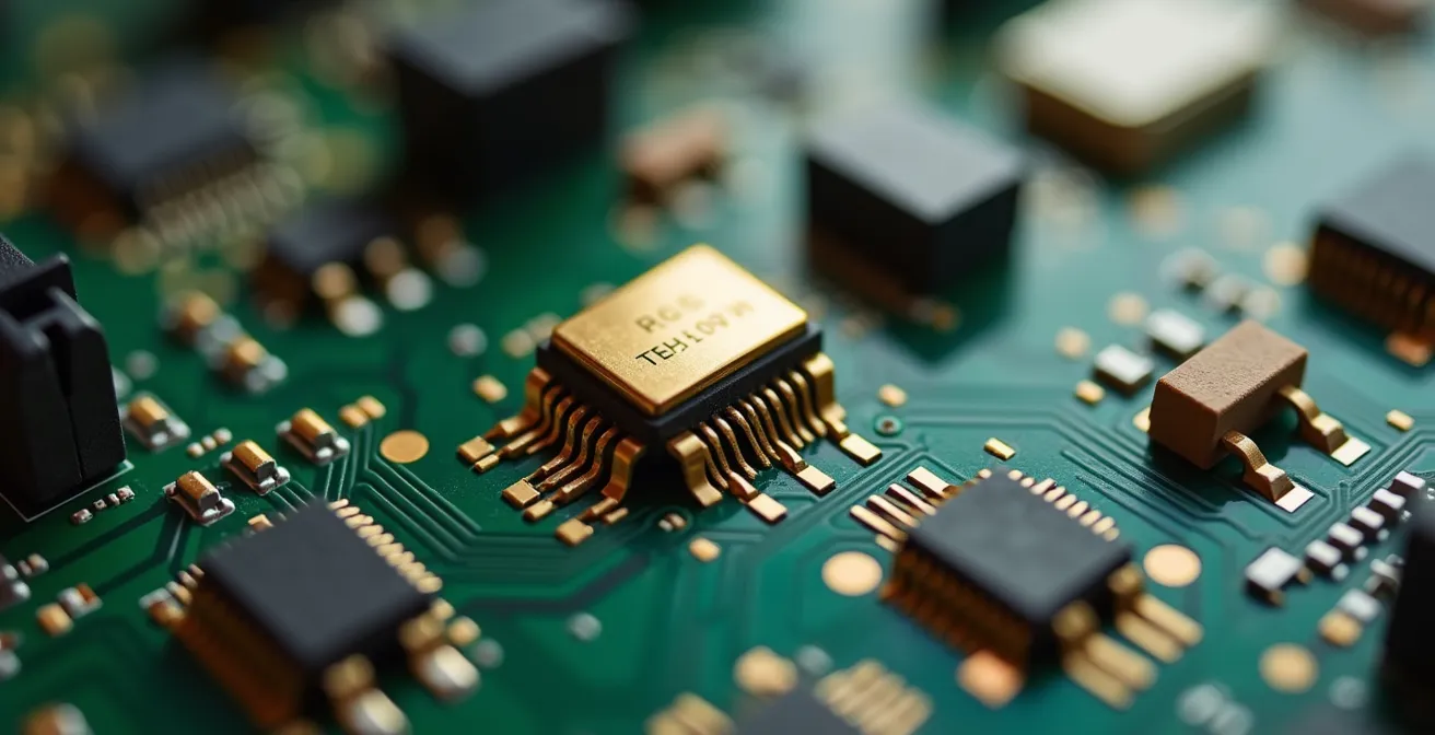 Extreme close-up of vehicle diagnostic sensor and circuit board