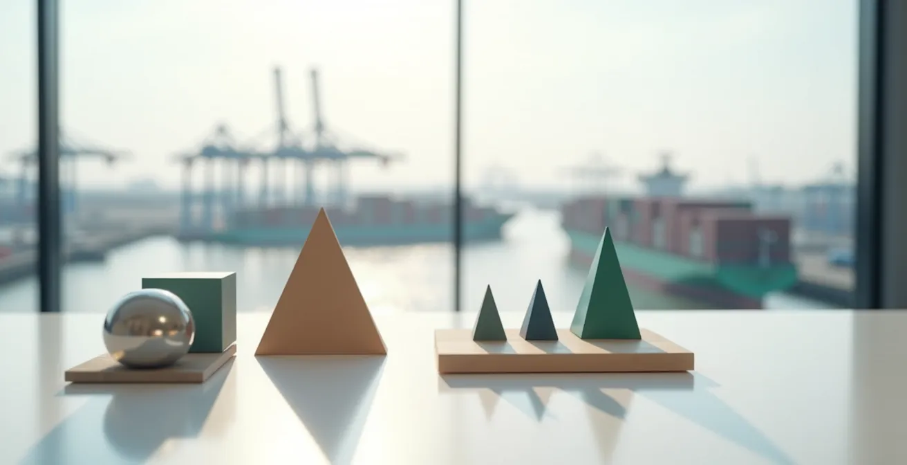 Abstract visualization of supply chain metrics balancing cost and resilience factors