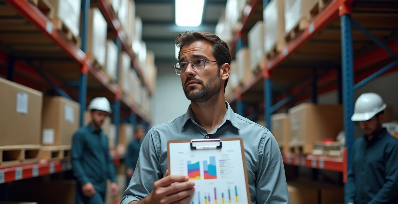 Wide environmental view of warehouse operations showing the ripple effect of delays